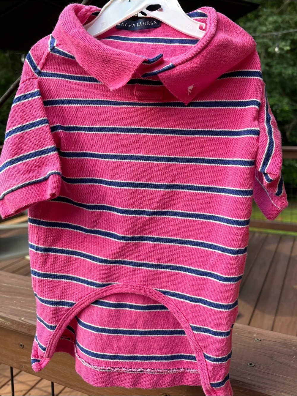 Ralph Lauren Pink Navy Striped Polo Dog Shirt - Picture 3 of 8